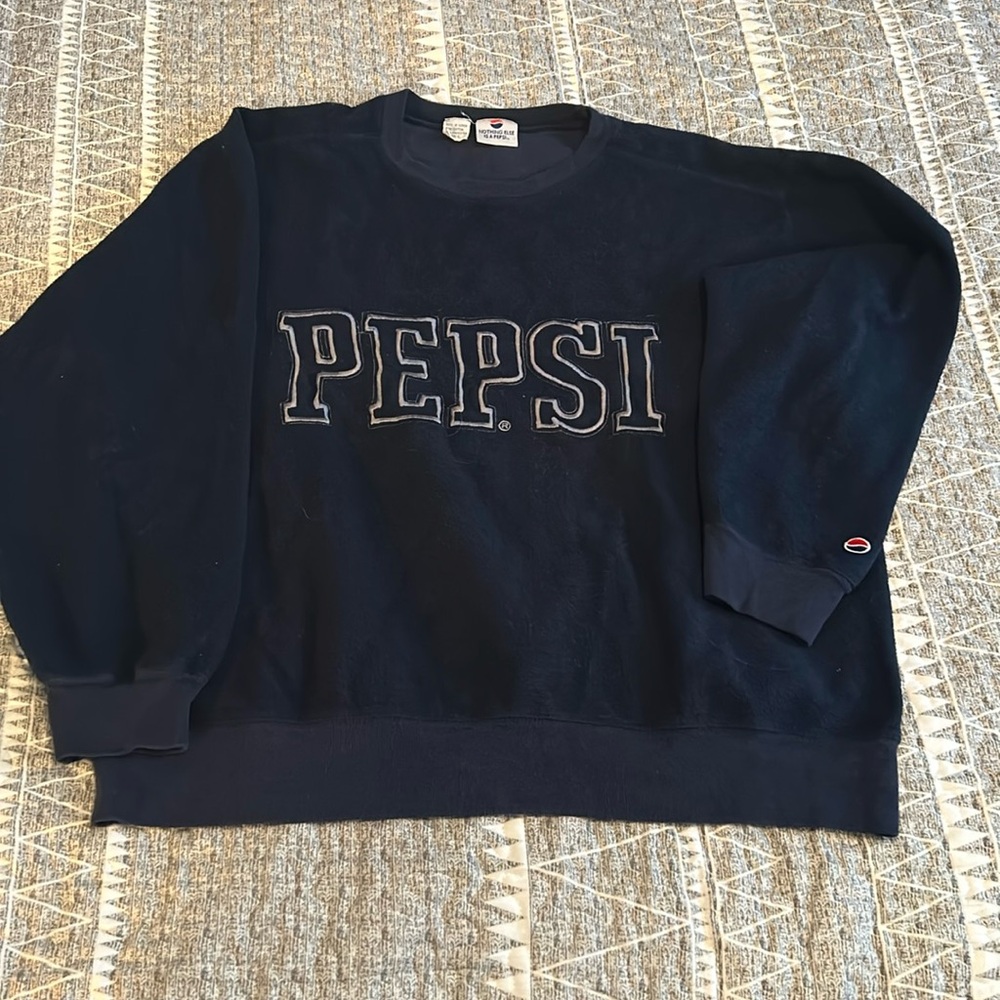 Vintage 90s Streetwear Pepsi Blue Fleece Crewneck Sweatshirt Pullover Mens Sz L